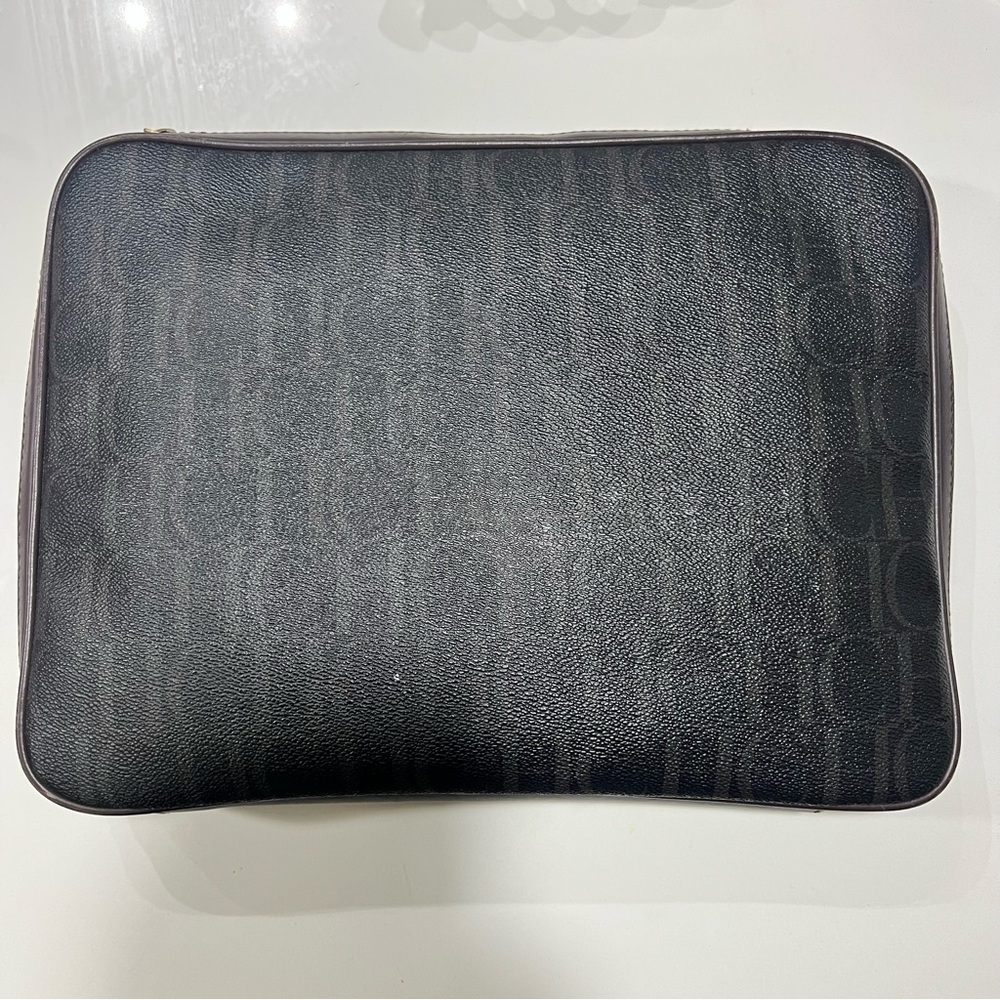 CH Carolina Herrera Dark Brown Monogram Canvas Laptop Bag
